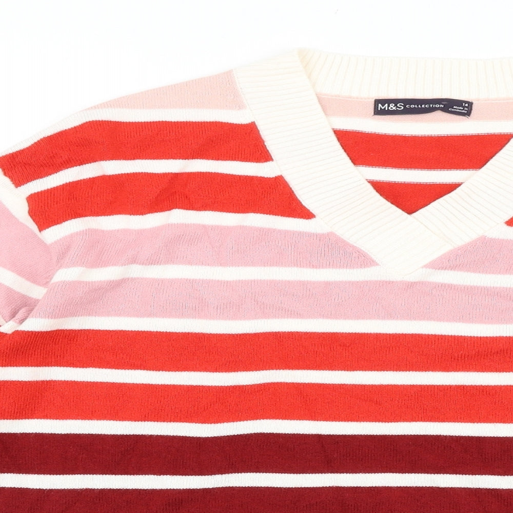 Marks and Spencer Womens Multicoloured V-Neck Striped Acrylic Pullover Jumper Size 14