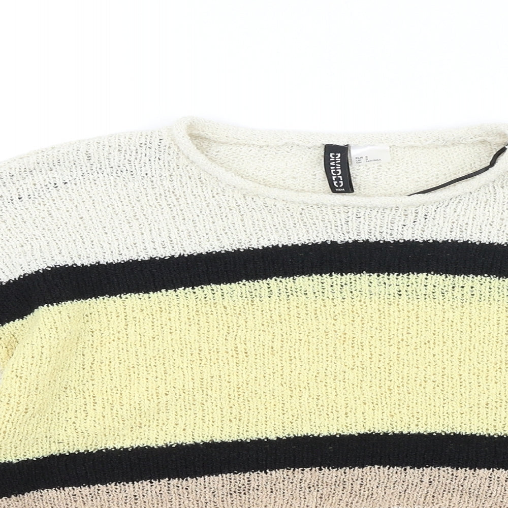 Divided Womens Beige Scoop Neck Striped Acrylic Pullover Jumper Size S - Cropped