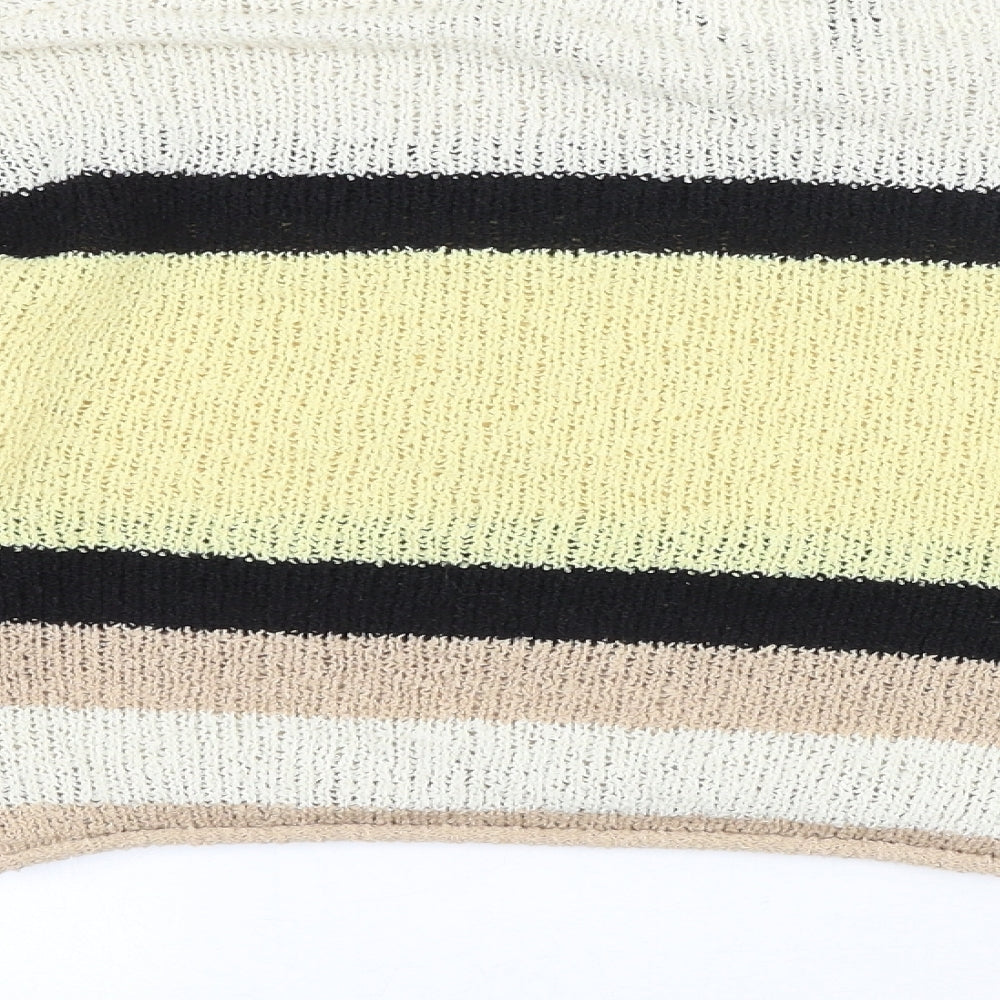 Divided Womens Beige Scoop Neck Striped Acrylic Pullover Jumper Size S - Cropped