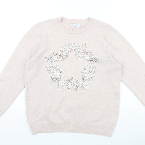 Papaya Womens Pink Round Neck Acrylic Pullover Jumper Size M - Star