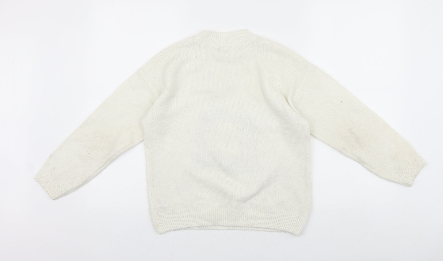 F&F Girls White Round Neck Acrylic Pullover Jumper Size 10-11 Years Pullover - Christmas Penguins