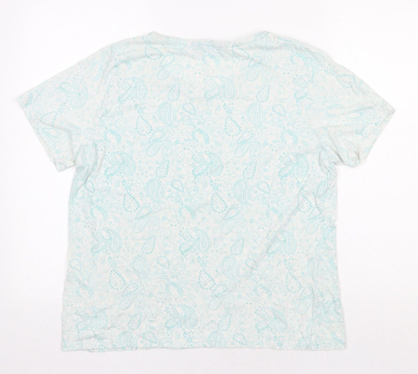 Isle Womens Green Paisley 100% Cotton Basic T-Shirt Size L Round Neck