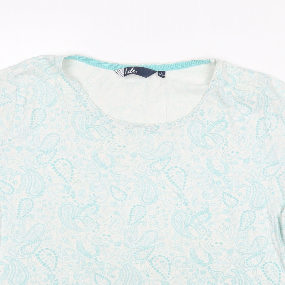 Isle Womens Green Paisley 100% Cotton Basic T-Shirt Size L Round Neck