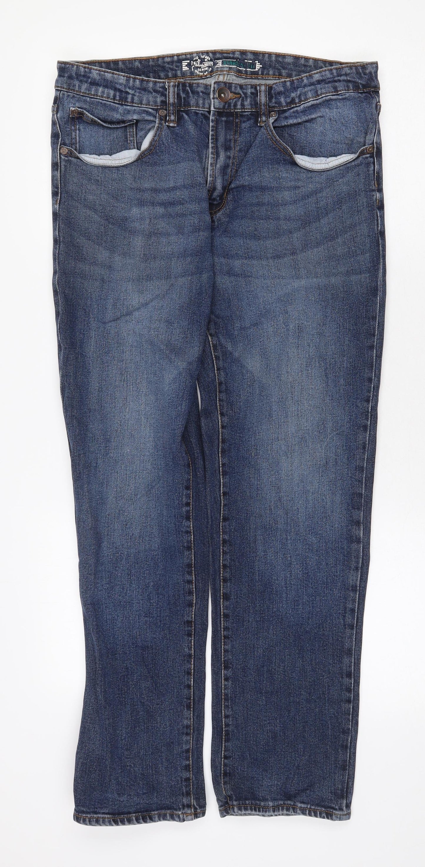 Red Herring Mens Blue Cotton Straight Jeans Size 32 in Regular Zip