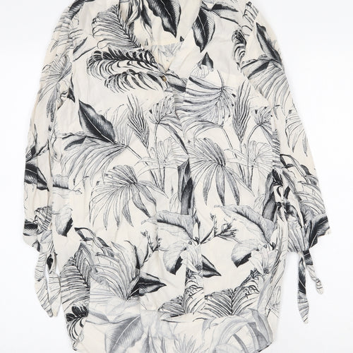 Dorothy Perkins Womens White Geometric Viscose Basic Blouse Size 8 V-Neck - Leaf Print