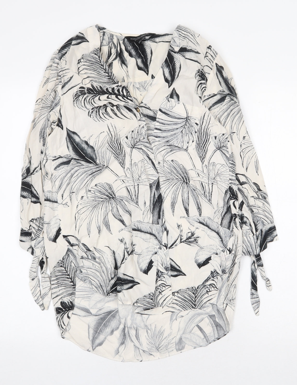 Dorothy Perkins Womens White Geometric Viscose Basic Blouse Size 8 V-Neck - Leaf Print