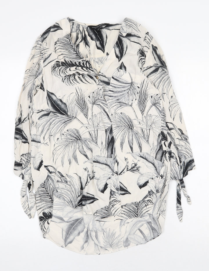 Dorothy Perkins Womens White Geometric Viscose Basic Blouse Size 8 V-Neck - Leaf Print