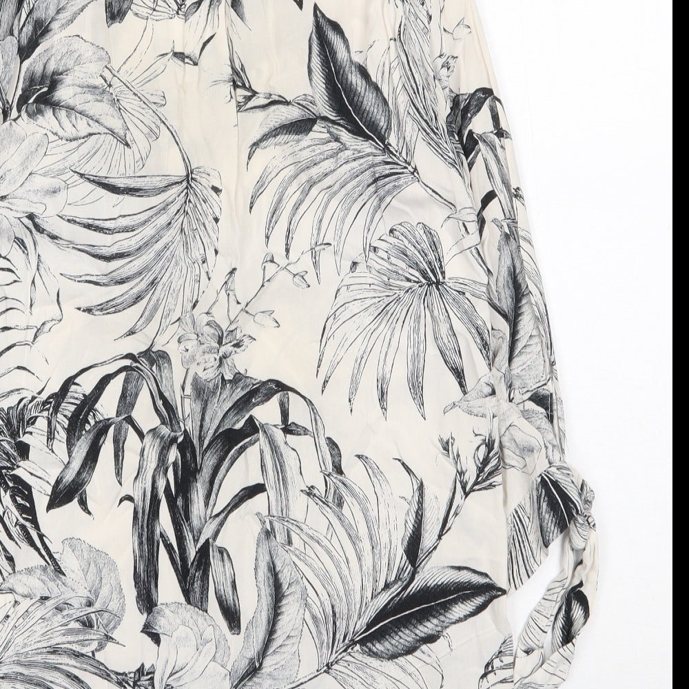 Dorothy Perkins Womens White Geometric Viscose Basic Blouse Size 8 V-Neck - Leaf Print