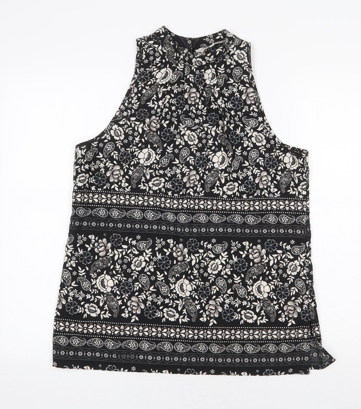 Peacocks Womens Black Floral Polyester Basic Tank Size 10 Round Neck