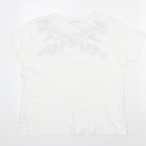 EWM Womens White Floral 100% Cotton Basic T-Shirt Size M Scoop Neck