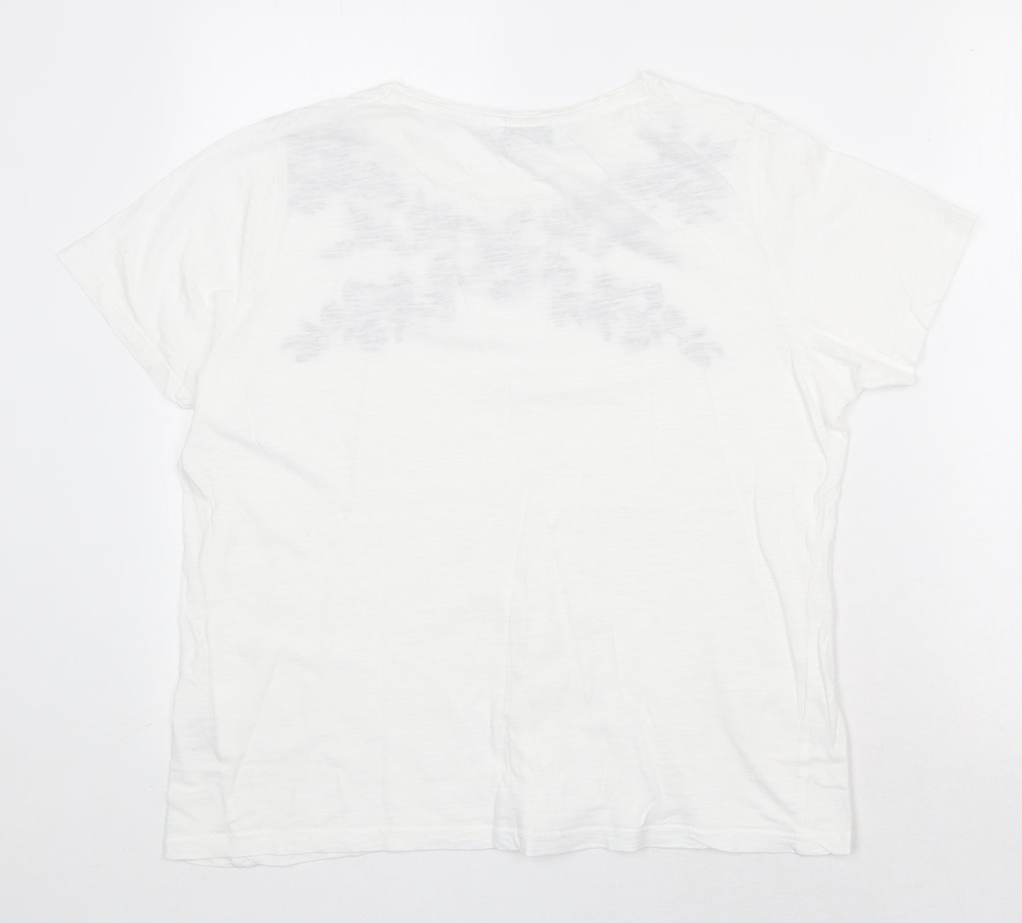 EWM Womens White Floral 100% Cotton Basic T-Shirt Size M Scoop Neck