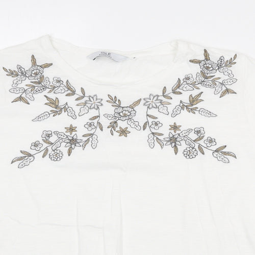 EWM Womens White Floral 100% Cotton Basic T-Shirt Size M Scoop Neck