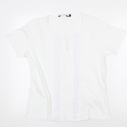 EWM Womens White 100% Cotton Basic T-Shirt Size M Scoop Neck