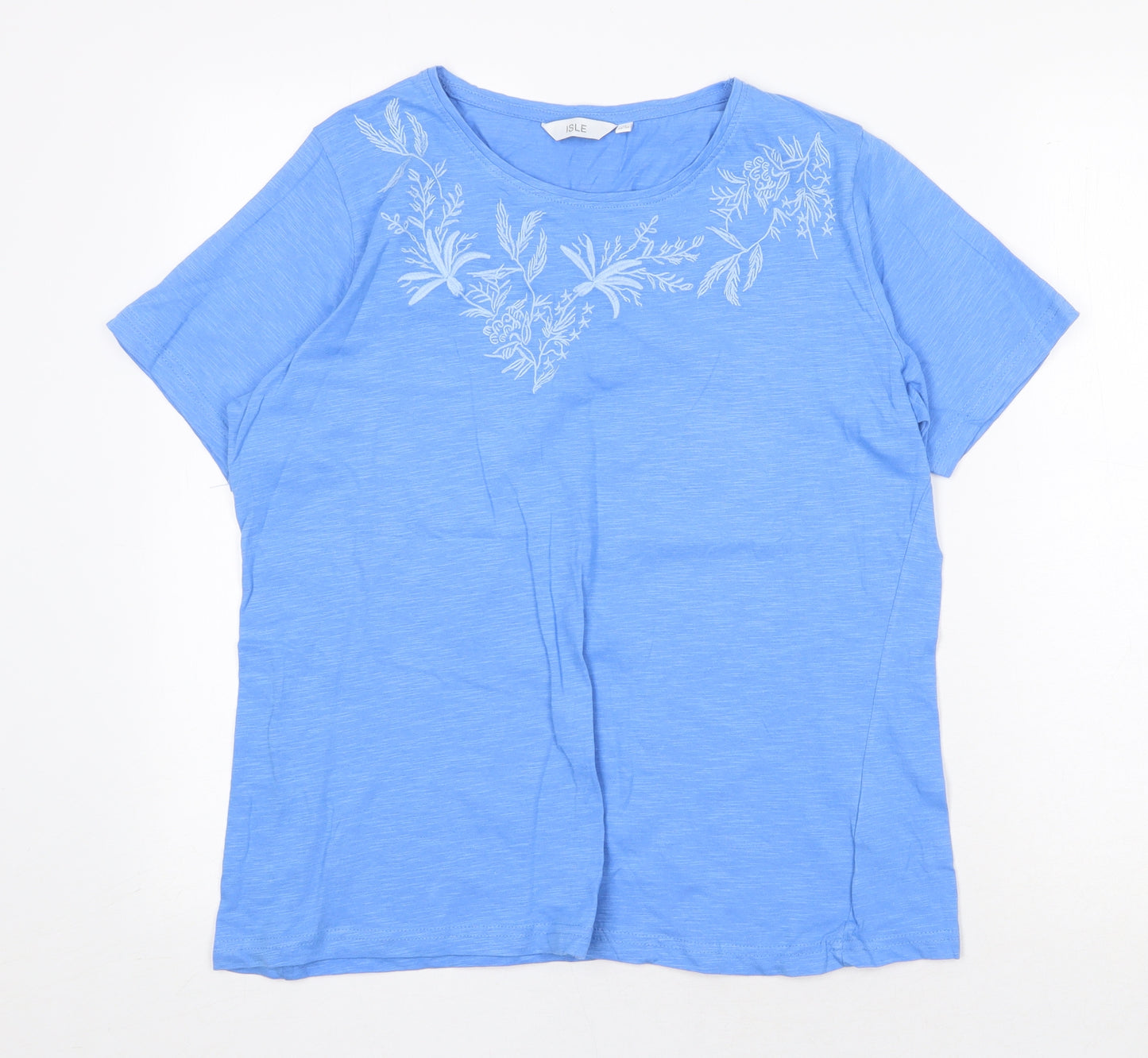 EWM Womens Blue 100% Cotton Basic T-Shirt Size M Scoop Neck - Flower Motif