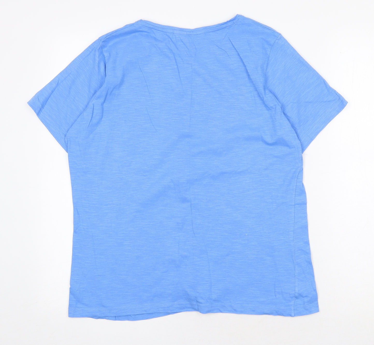 EWM Womens Blue 100% Cotton Basic T-Shirt Size M Scoop Neck - Flower Motif