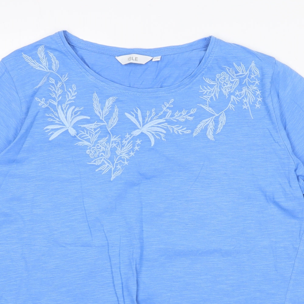 EWM Womens Blue 100% Cotton Basic T-Shirt Size M Scoop Neck - Flower Motif