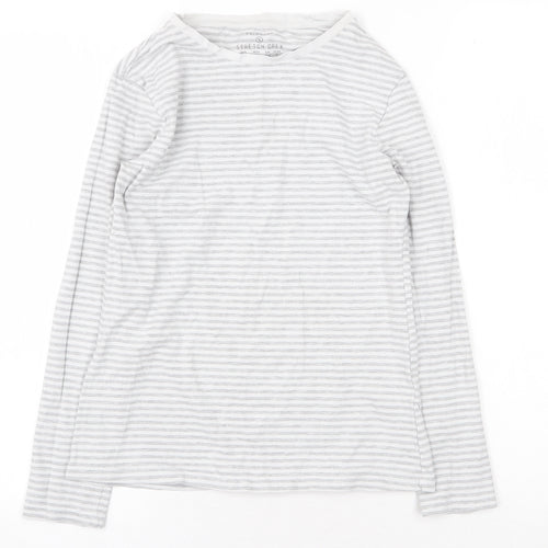 Primark Womens Grey Striped Cotton Basic Blouse Size S Boat Neck