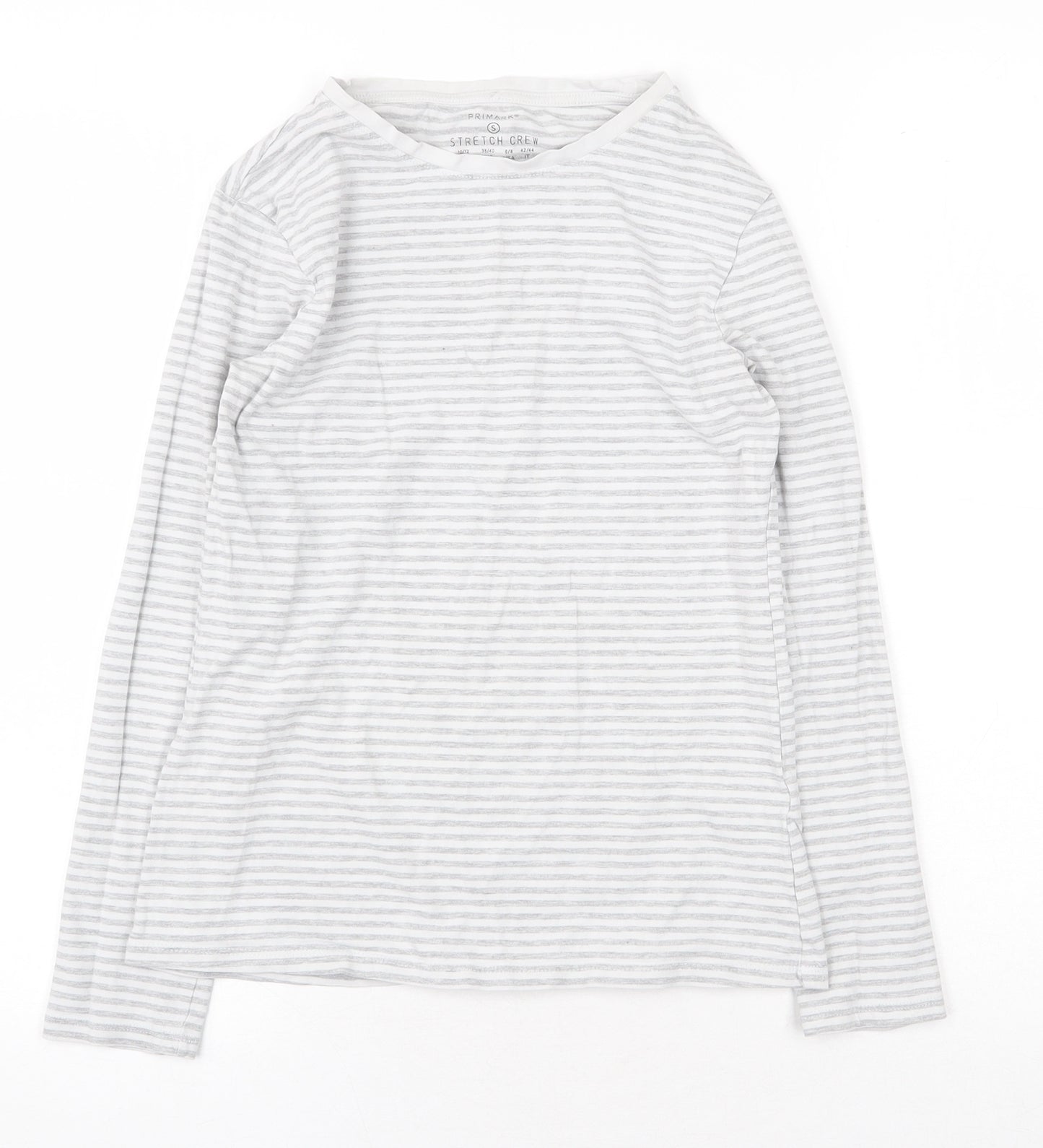 Primark Womens Grey Striped Cotton Basic Blouse Size S Boat Neck