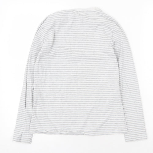 Primark Womens Grey Striped Cotton Basic Blouse Size S Boat Neck