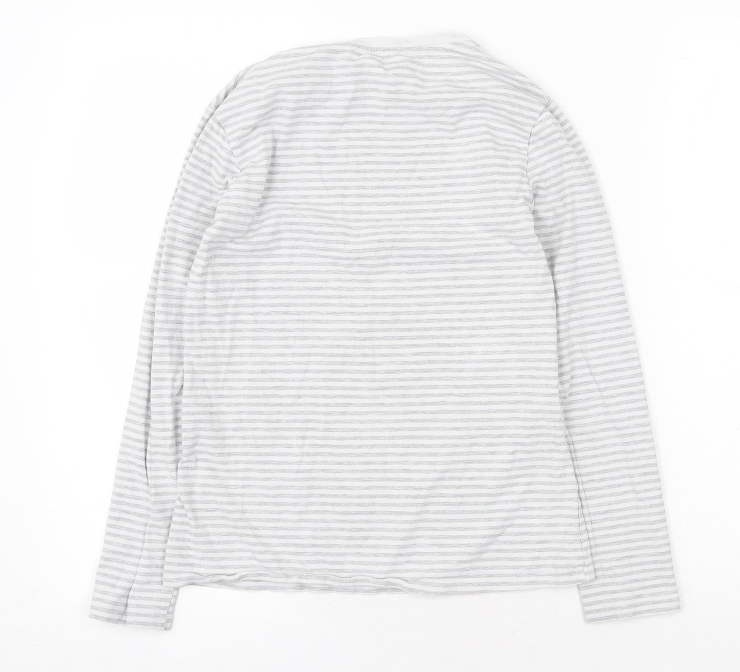 Primark Womens Grey Striped Cotton Basic Blouse Size S Boat Neck
