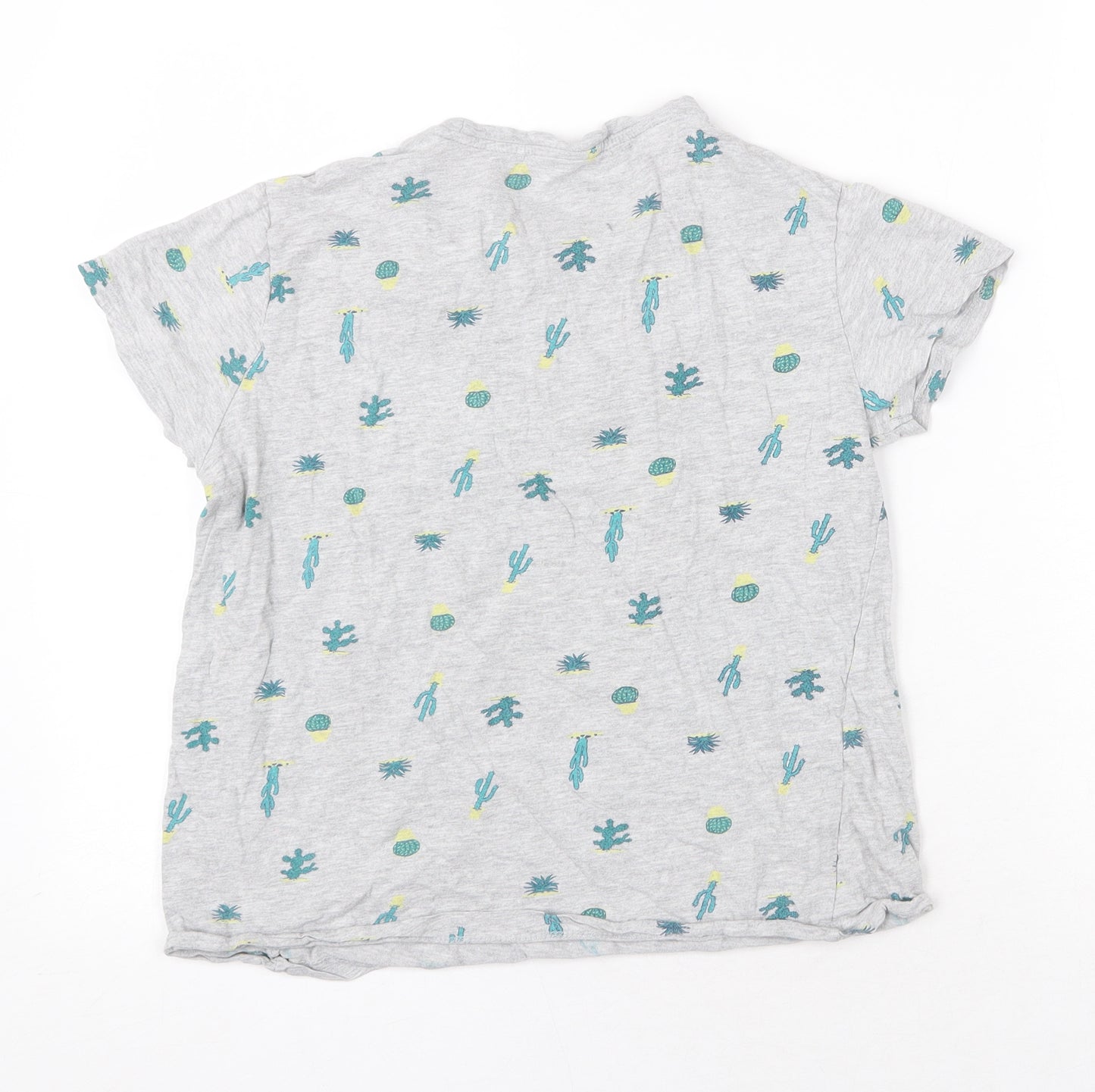 Primark Womens Grey Geometric Cotton Basic T-Shirt Size S Scoop Neck - Size 10/12, Cactus