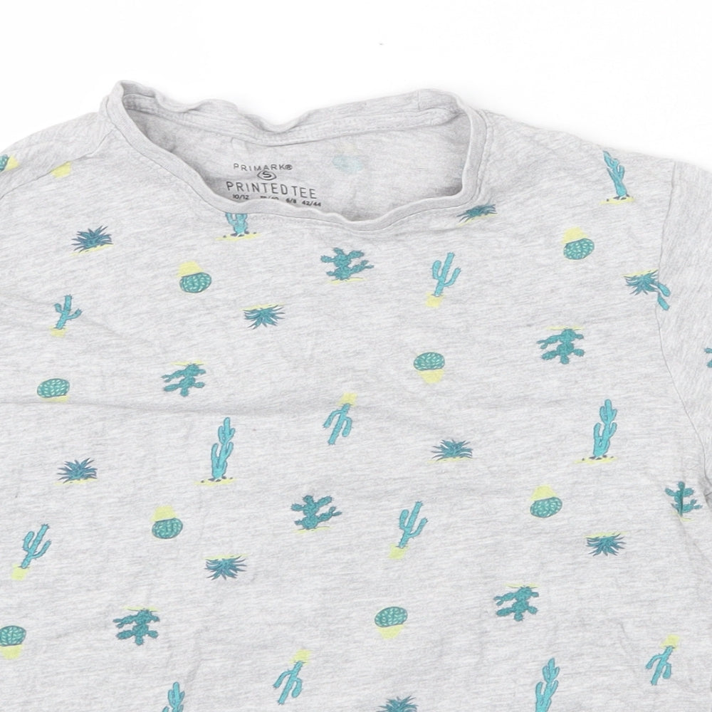 Primark Womens Grey Geometric Cotton Basic T-Shirt Size S Scoop Neck - Size 10/12, Cactus