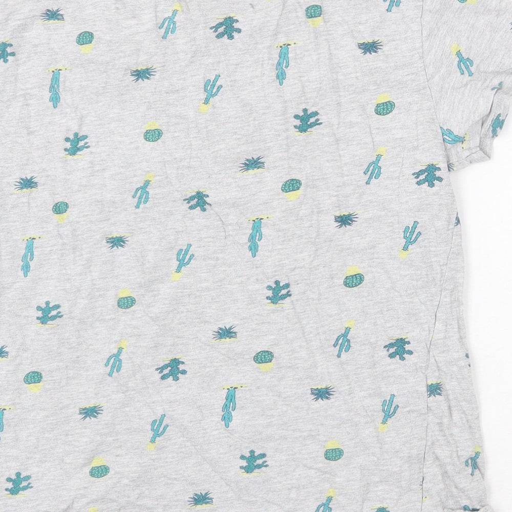 Primark Womens Grey Geometric Cotton Basic T-Shirt Size S Scoop Neck - Size 10/12, Cactus