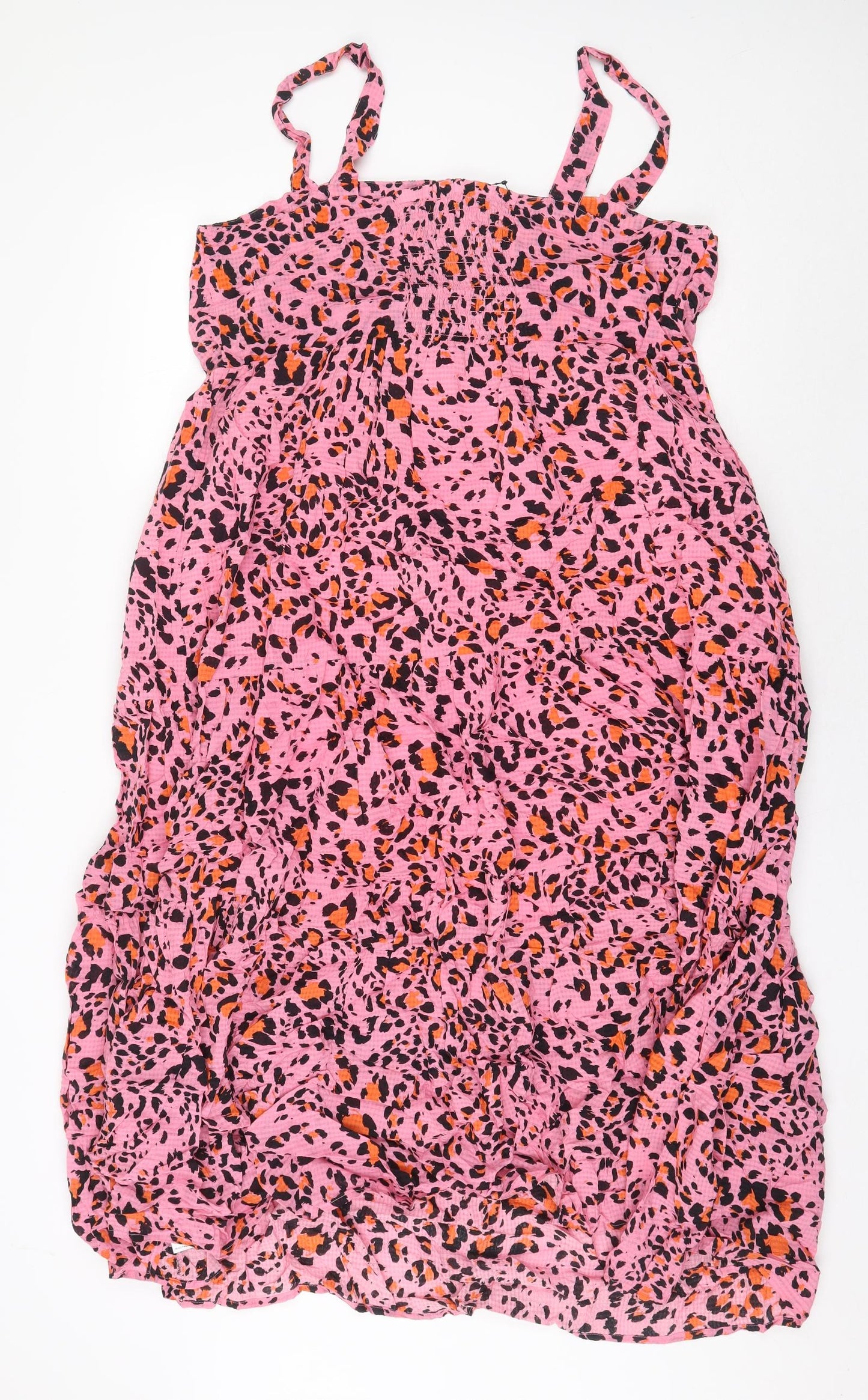 Marks and Spencer Womens Pink Animal Print Viscose Tank Dress Size 16 Square Neck Button - Leopard Print