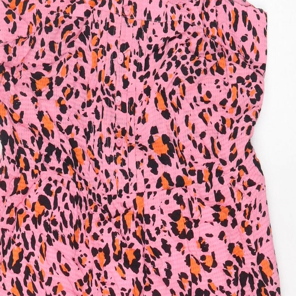 Marks and Spencer Womens Pink Animal Print Viscose Tank Dress Size 16 Square Neck Button - Leopard Print