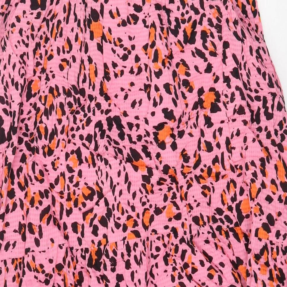 Marks and Spencer Womens Pink Animal Print Viscose Tank Dress Size 16 Square Neck Button - Leopard Print