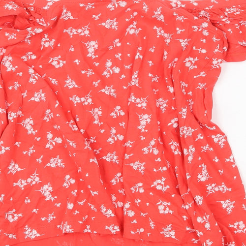 Marks and Spencer Womens Red Geometric 100% Cotton Basic Blouse Size 8 Off the Shoulder