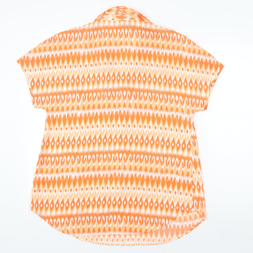 Marks and Spencer Womens Orange Geometric Polyester Basic Blouse Size 8 V-Neck