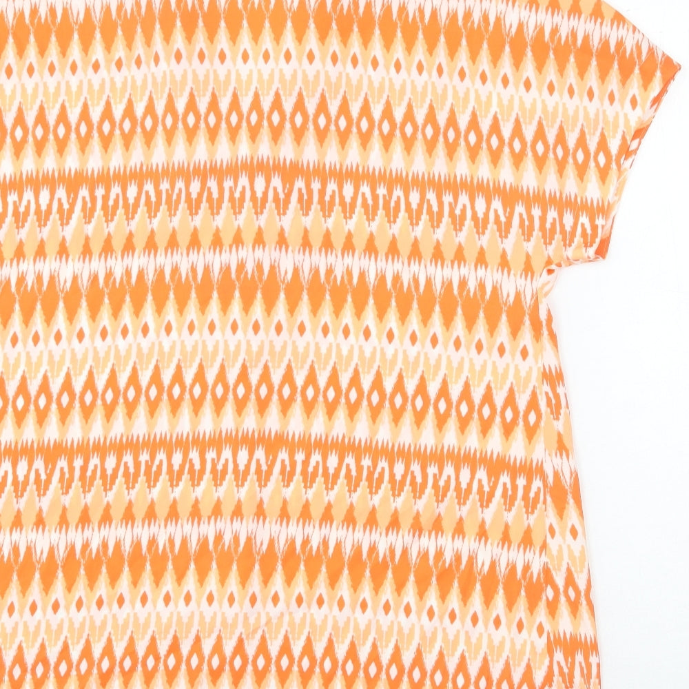 Marks and Spencer Womens Orange Geometric Polyester Basic Blouse Size 8 V-Neck