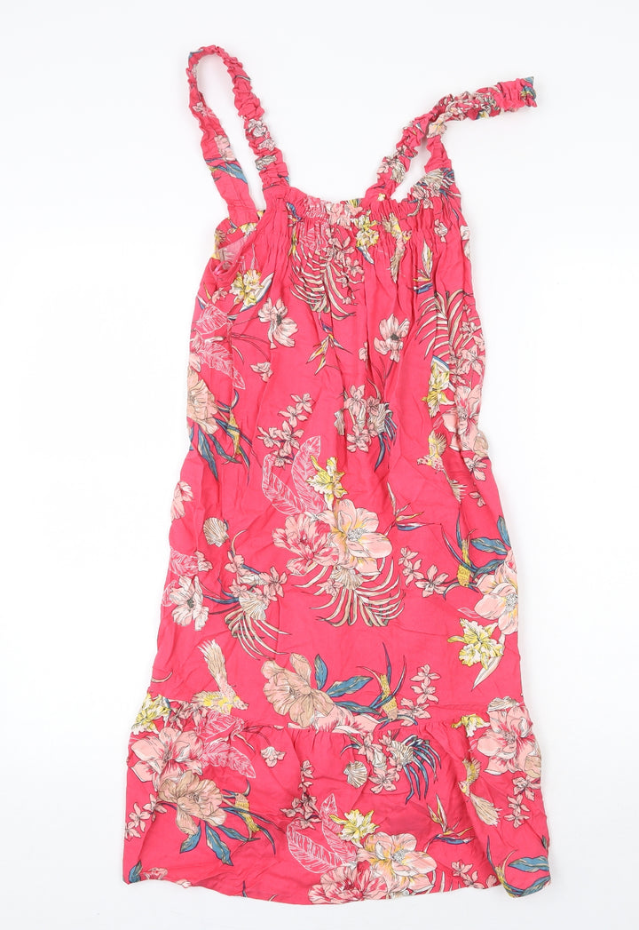 Marks and Spencer Womens Pink Floral Viscose Tank Dress Size 6 Scoop Neck Pullover