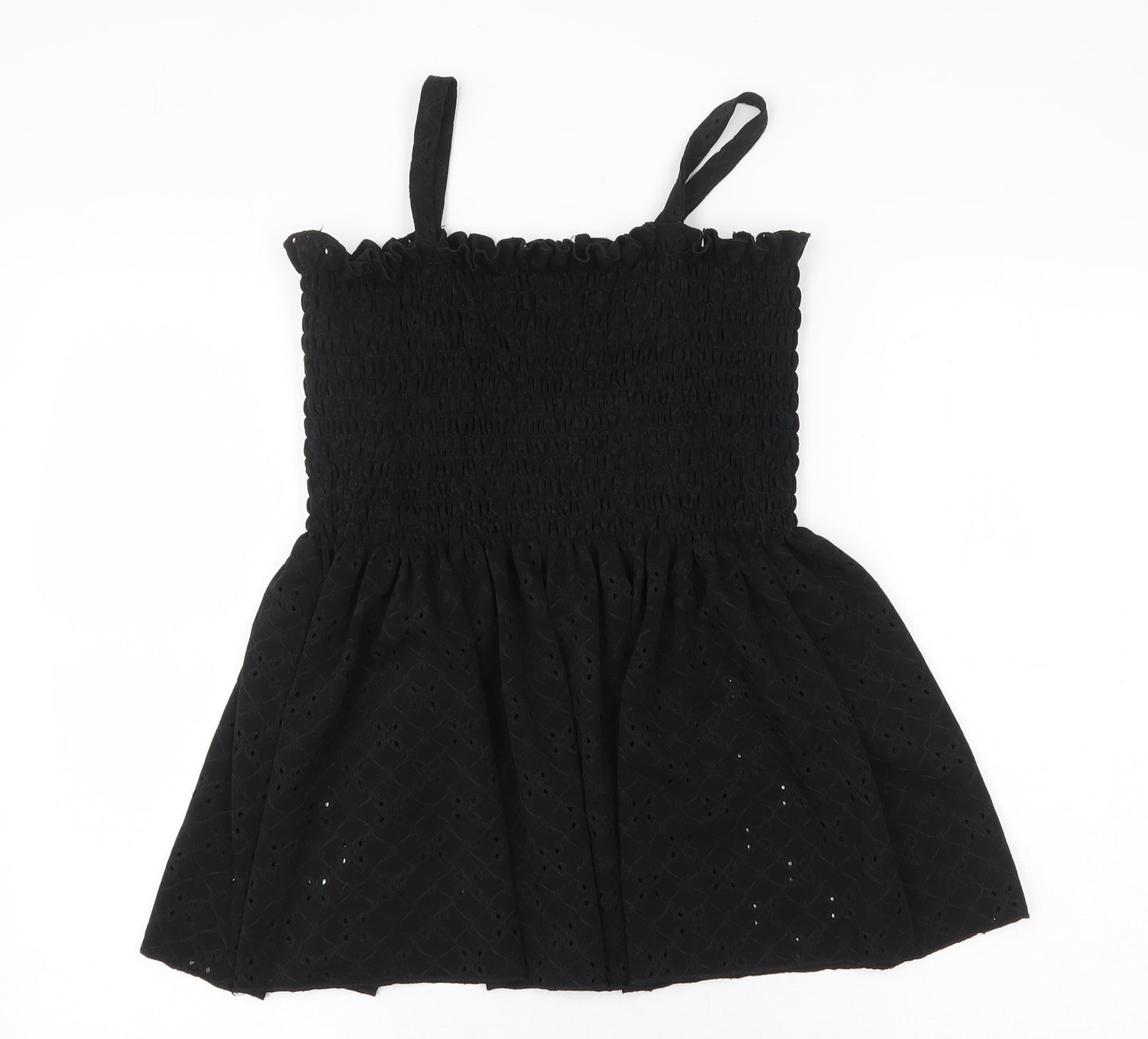 Peacocks Womens Black Polyester Basic Tank Size 20 Square Neck - Broderie Anglaise
