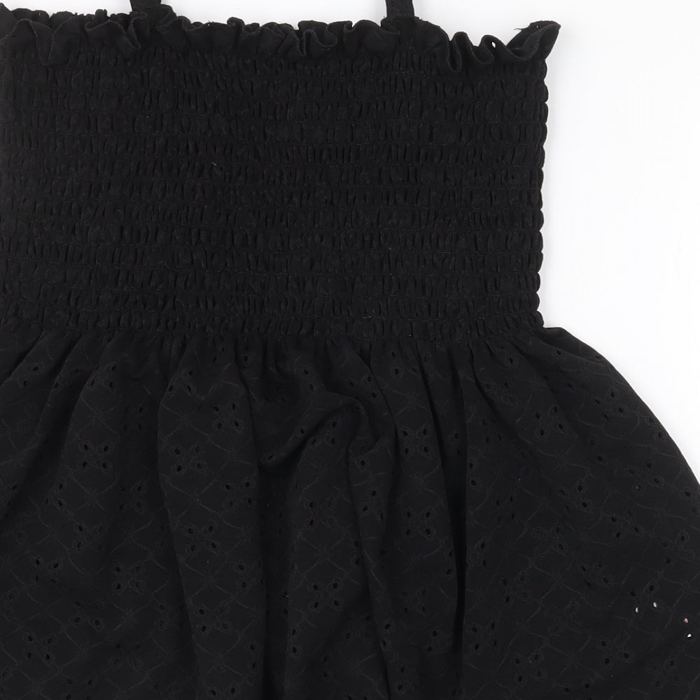Peacocks Womens Black Polyester Basic Tank Size 20 Square Neck - Broderie Anglaise