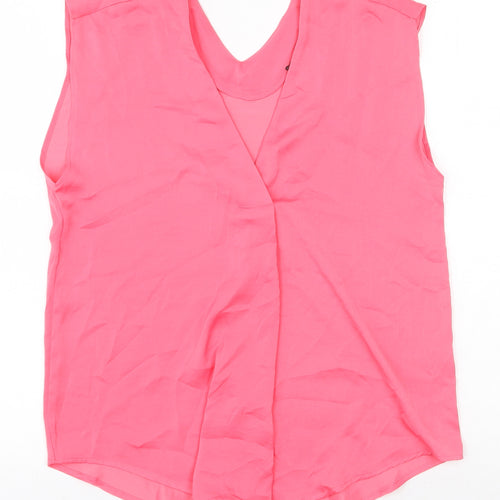 Marks and Spencer Womens Pink Polyester Basic Tank Size 6 V-Neck