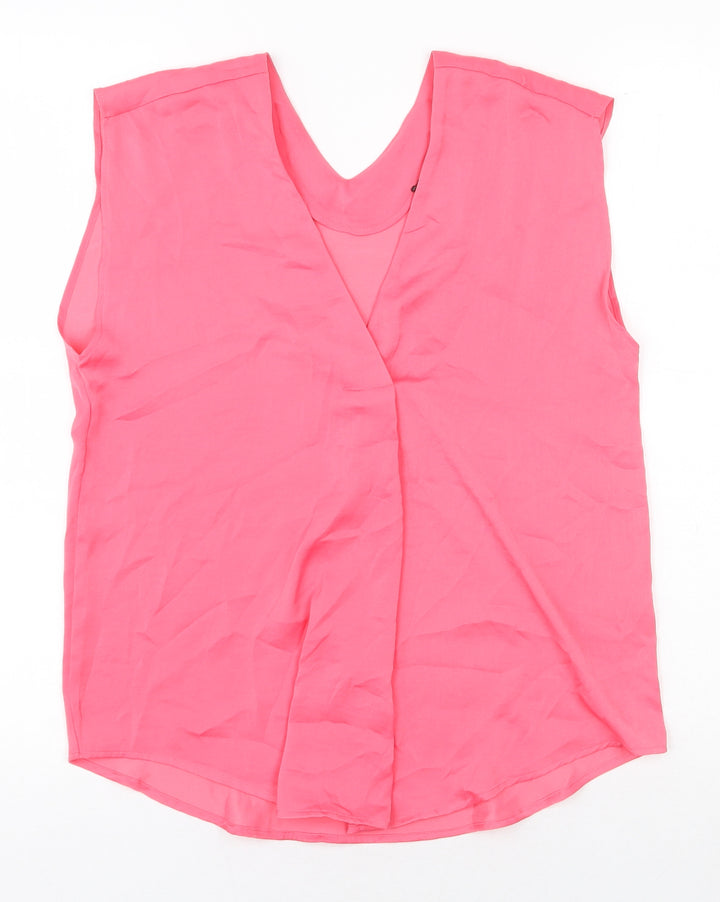 Marks and Spencer Womens Pink Polyester Basic Tank Size 6 V-Neck