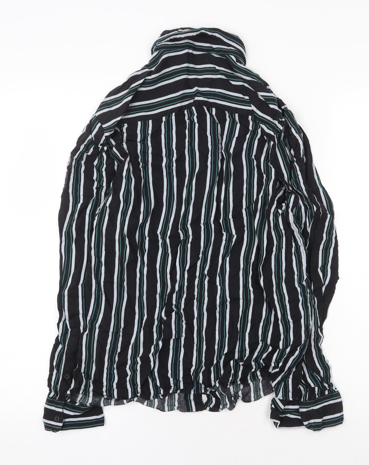 Topman Mens Black Striped Viscose Button-Up Size S Collared Button