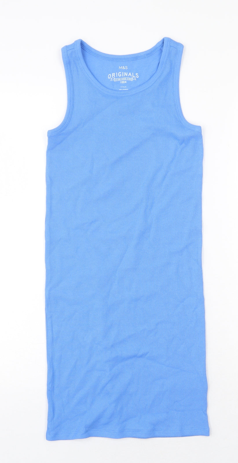 Marks and Spencer Girls Blue Cotton Tank Dress Size 9-10 Years Round Neck Pullover