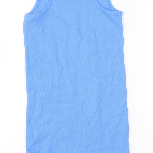 Marks and Spencer Girls Blue Cotton Tank Dress Size 9-10 Years Round Neck Pullover
