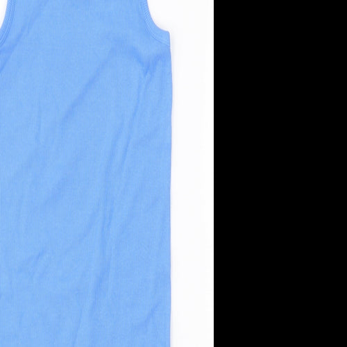 Marks and Spencer Girls Blue Cotton Tank Dress Size 9-10 Years Round Neck Pullover