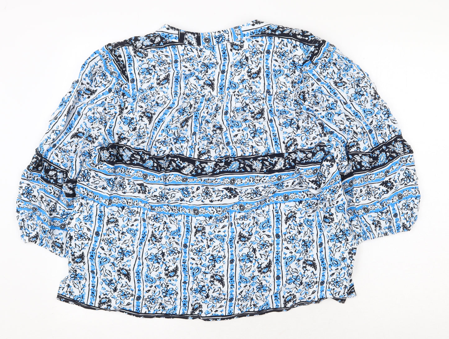 Marks and Spencer Womens Blue Geometric Viscose Basic Blouse Size 16 V-Neck