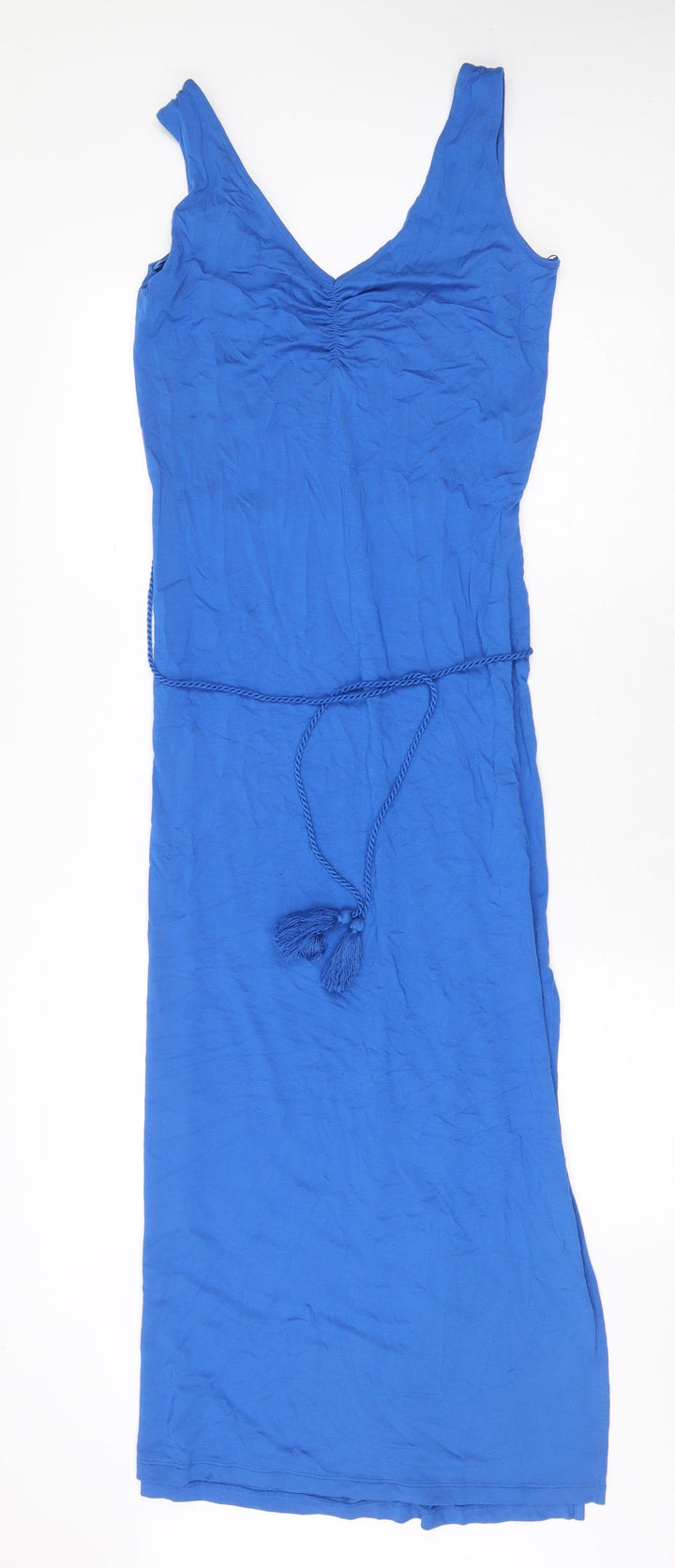 Marks and Spencer Womens Blue Viscose Tank Dress Size 8 V-Neck Tie