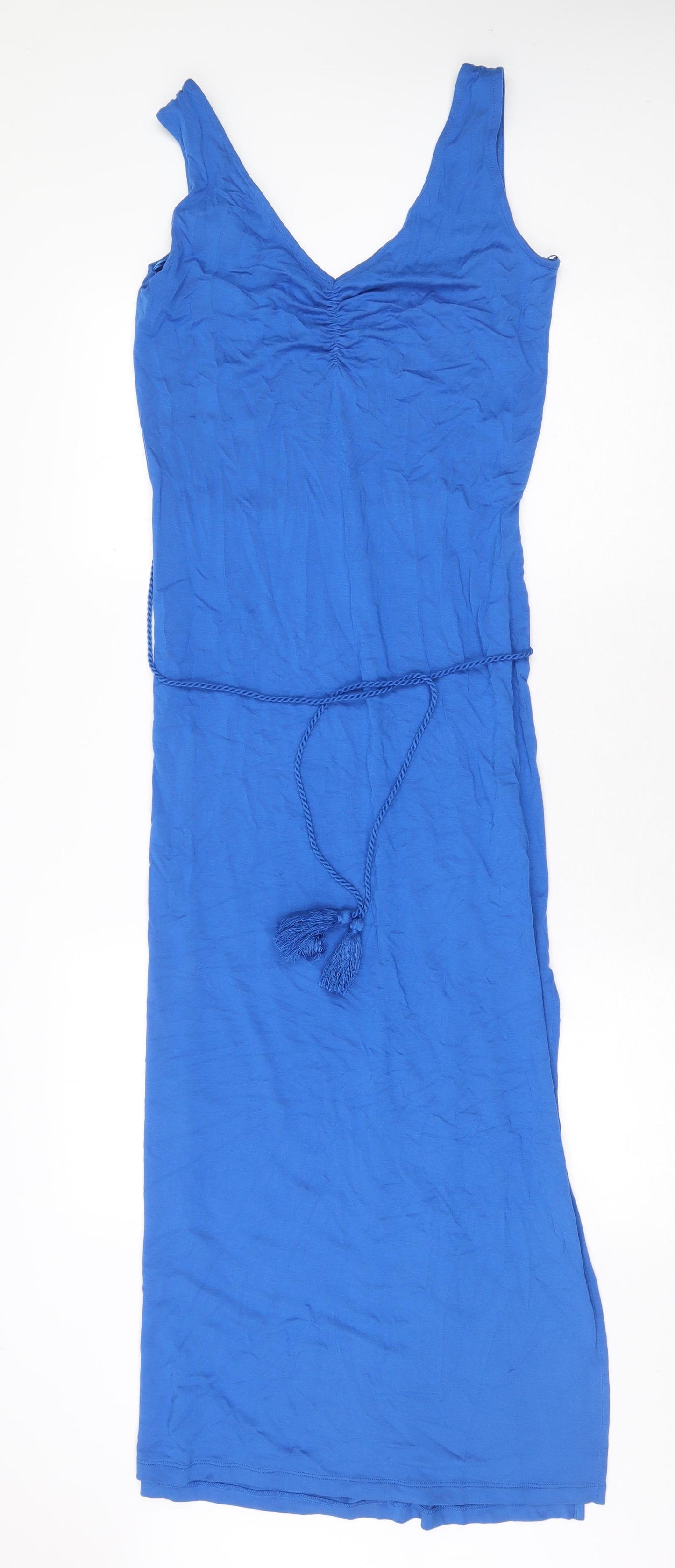 Marks and Spencer Womens Blue Viscose Tank Dress Size 8 V-Neck Tie