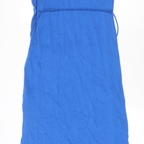 Marks and Spencer Womens Blue Viscose Tank Dress Size 8 V-Neck Tie