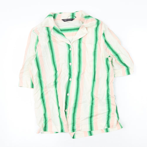 Marks and Spencer Womens Multicoloured Striped Cotton Basic Button-Up Size 8 Collared