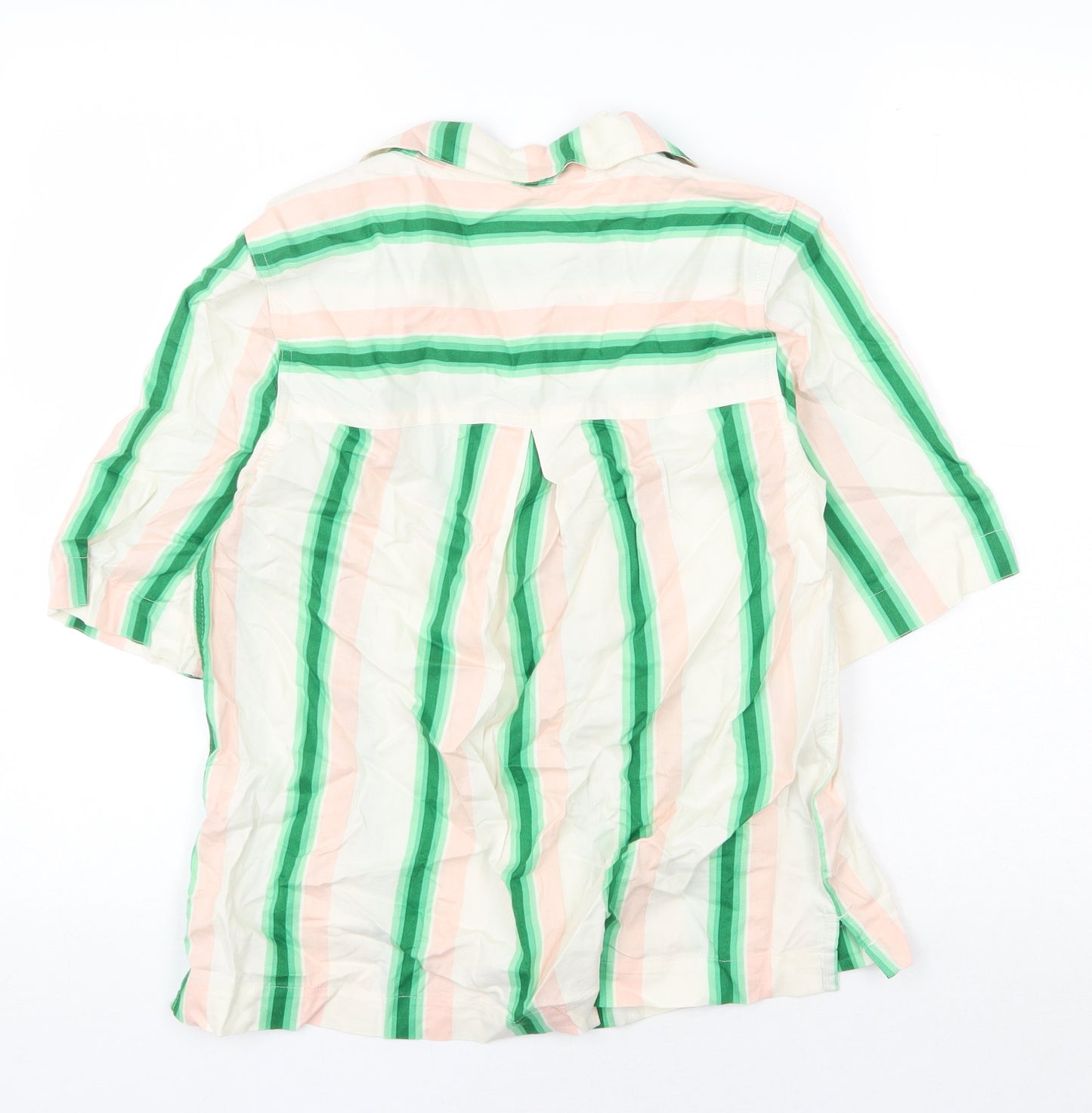 Marks and Spencer Womens Multicoloured Striped Cotton Basic Button-Up Size 8 Collared