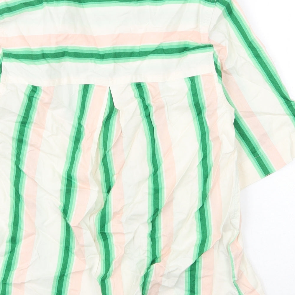 Marks and Spencer Womens Multicoloured Striped Cotton Basic Button-Up Size 8 Collared