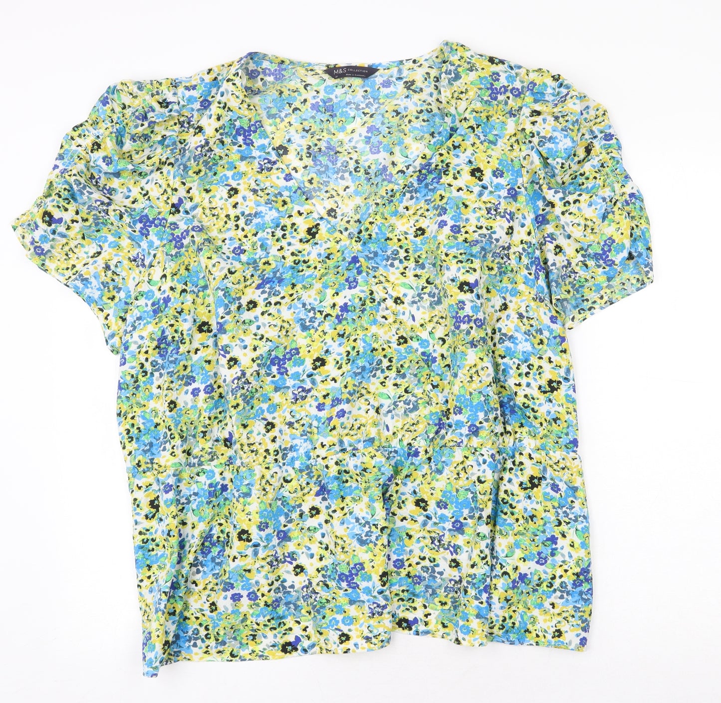 Marks and Spencer Womens Multicoloured Floral Polyester Basic T-Shirt Size 22 V-Neck